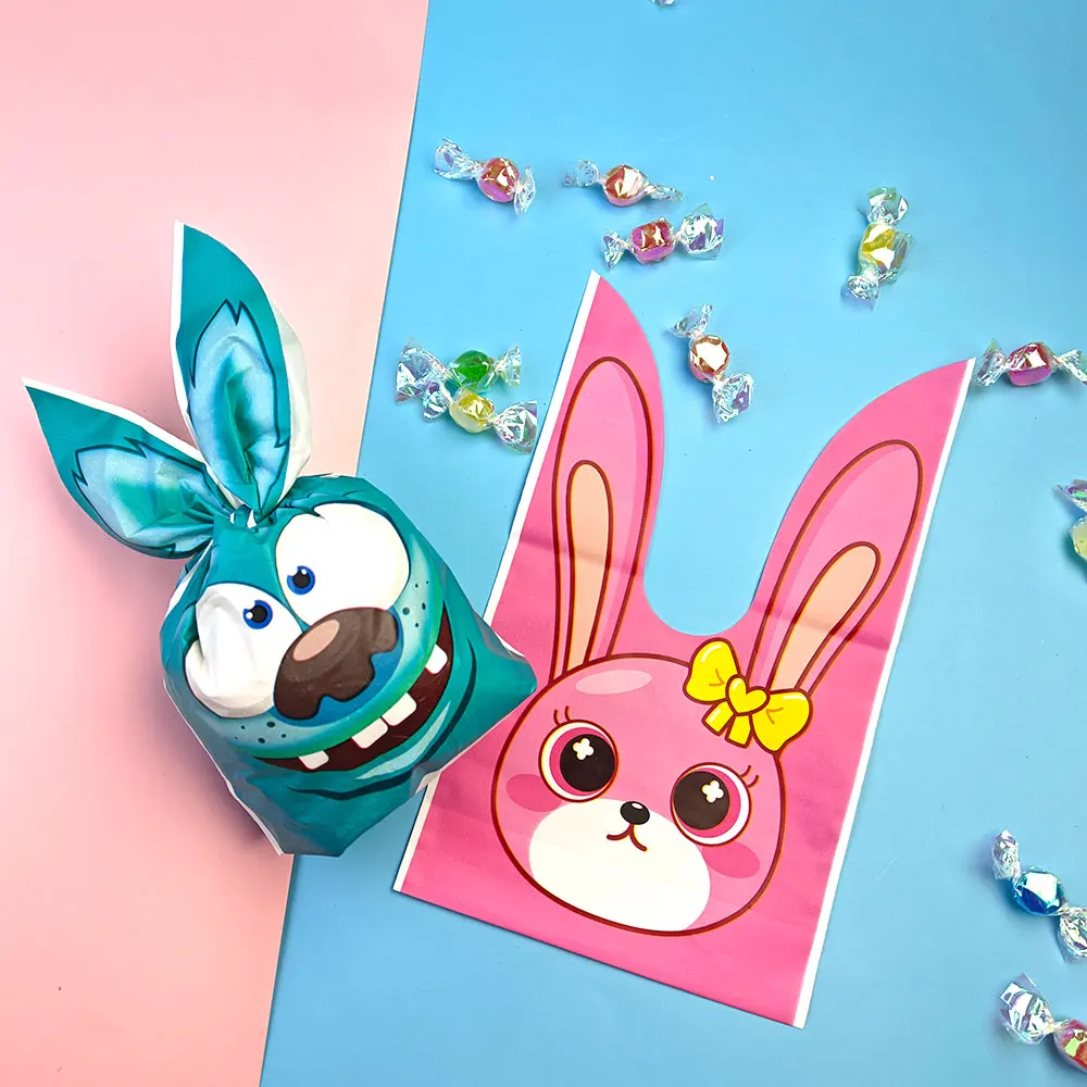 10/25/50/100pcs Plastic Monster Candy Bags Easter Cookie Cute Carton Rabbit Ear Bags Combination Monster Rabbit Candy Bag Gifts