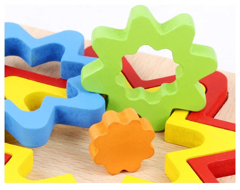 Baby Colorful Wooden Geometric Shapes Cognition Puzzle Board Kids Math Game Montessori Preschool Learning Educational Toys