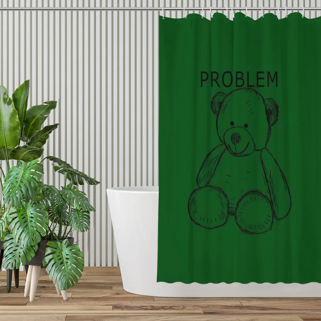 Problem Geen Black Shower Curtains Teddy Bear Waterproof Fabric Funny Bathroom Decor with Hooks Home Accessories