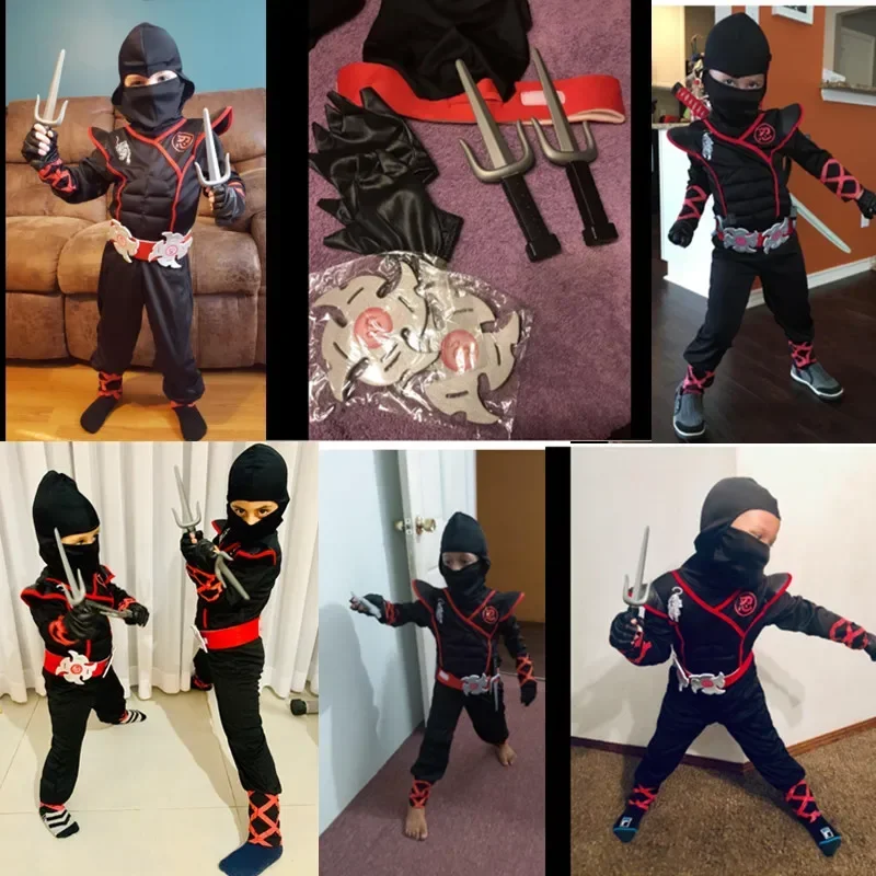 Deluxe Ninja Costume for Kids Black Ninja Costume  for Boys Halloween Ninja Costume Dress Up with Plastic Accessories