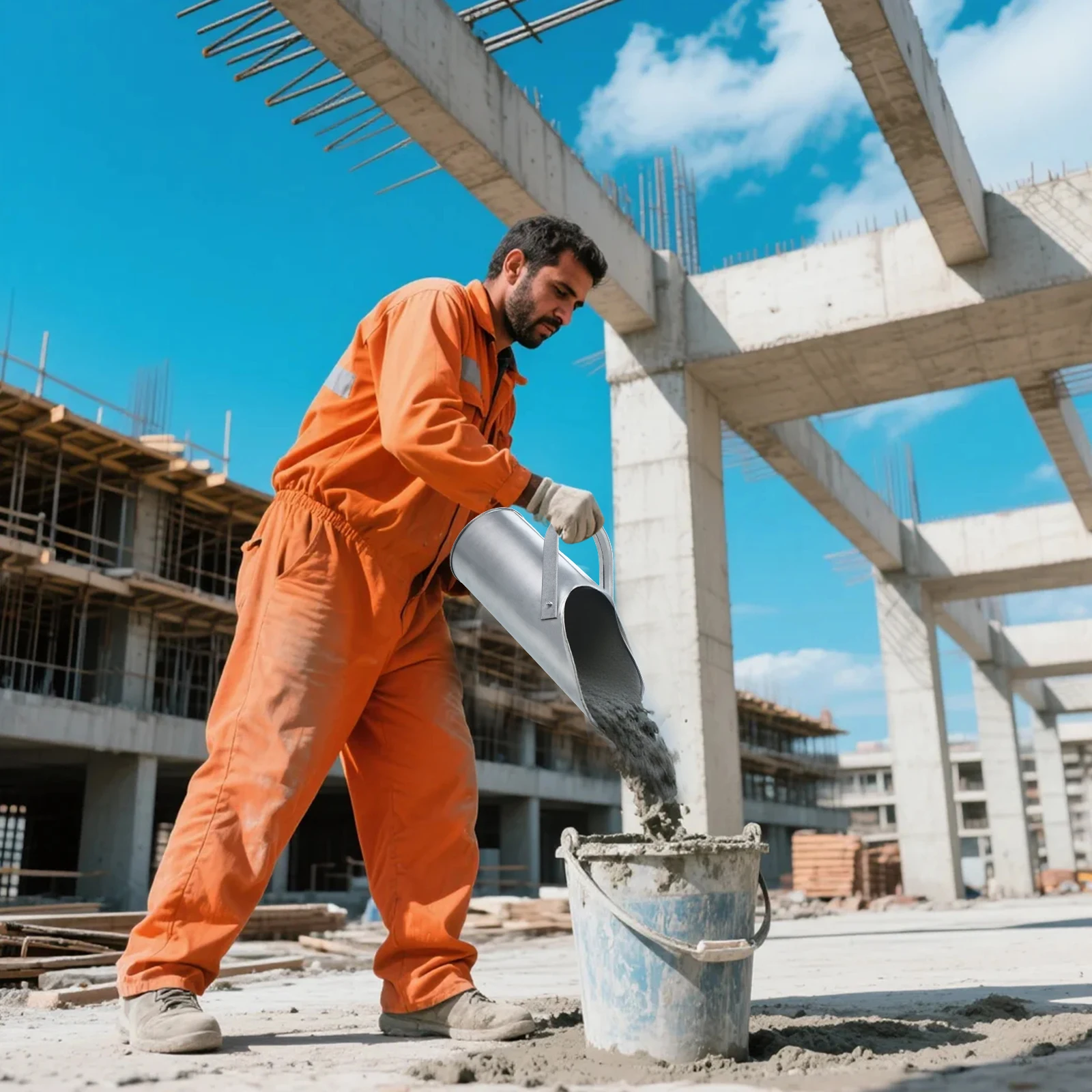 Cubo de cenizas para relleno de arena, almacenamiento, transporte, mango de relleno de hormigón, herramienta portátil duradera para sitio de construcción de hierro y Metal