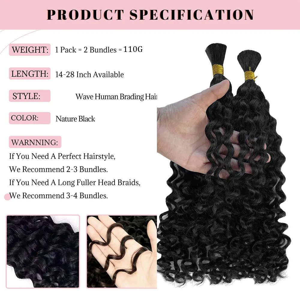 Human Braiding Hair Curly Deep Wave Human Braiding No Weft  Brazilian Human Braiding Hair For Boho Braids Wavy Braids Extensions