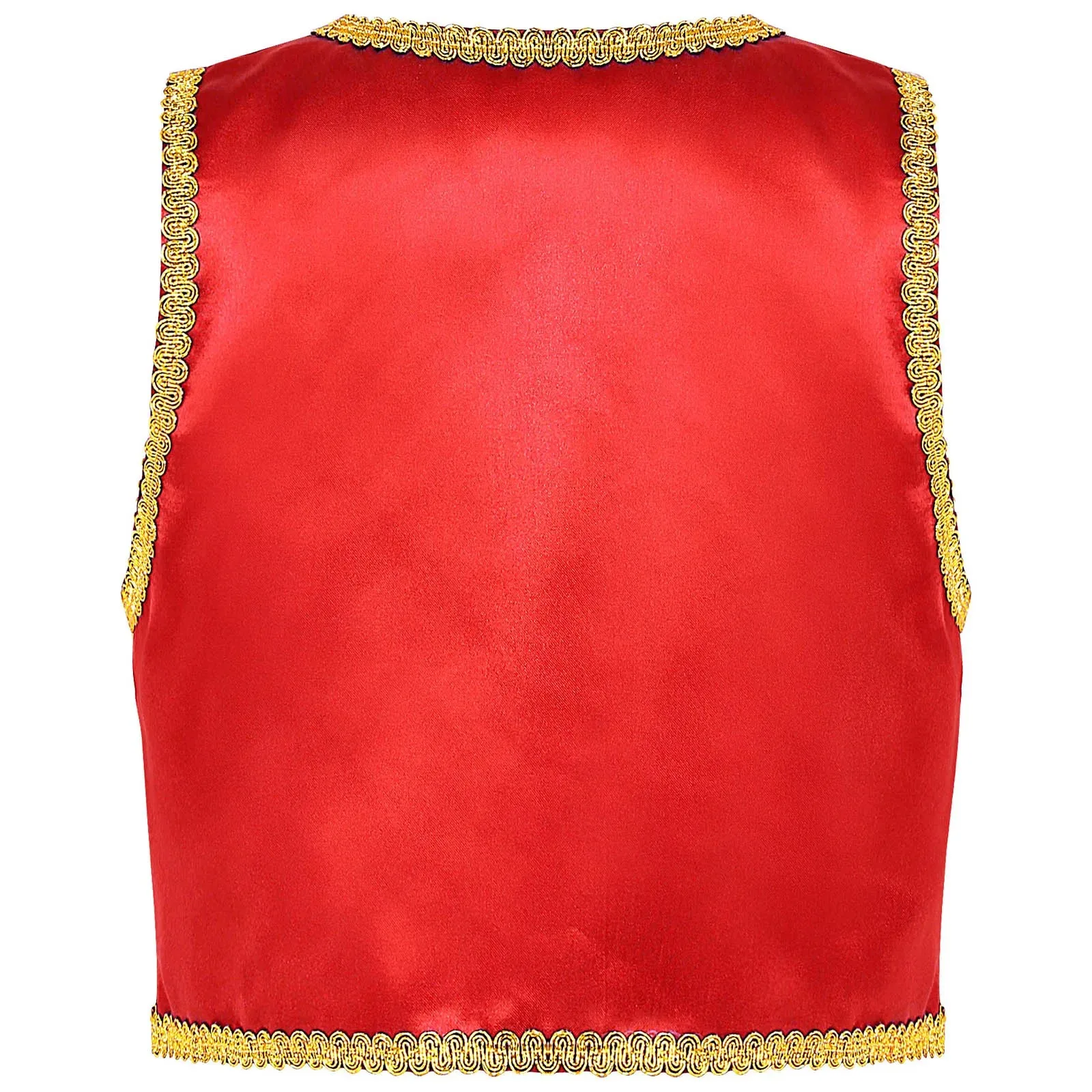 Kids Boys Fairytale Drama Arabian Mythical Stain Vest Gold Trim Sleeveless Open Front Waistcoat Vest Prince King Cosplay Costume