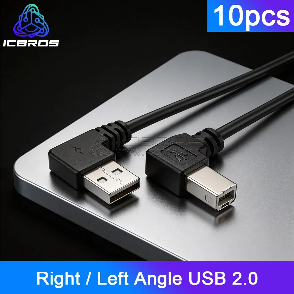 10pcs Right / Left Angle USB 2.0 A Male to USB B Male Type B BM Right Angle Printer scanner 90 degree cable 50cm BM Angled Cable