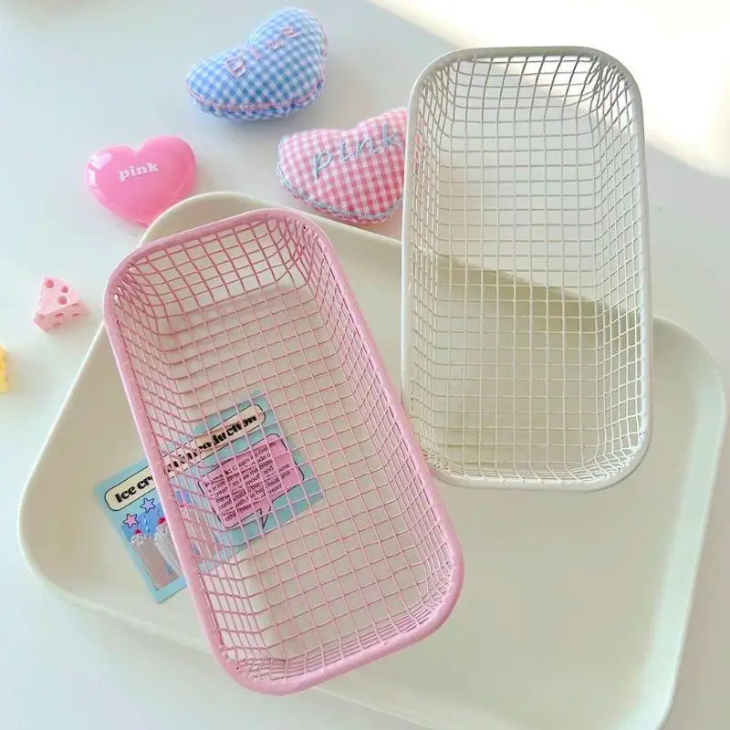 بسيطة صرخة الحديد الفن سلة التخزين مكتب سطح المكتب عناصر متنوعة المنظم صندوق الكورية Sle لون نقي سلة التخزين المنزل