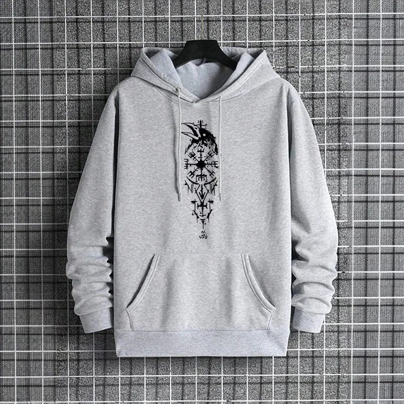 Vintages Raven Print Herren Trendy Hoodies 2025, Urban Streetwear Fashion Hip Hop Kapuzenpullover, männlich, lässig, Street-Style-Hoodie