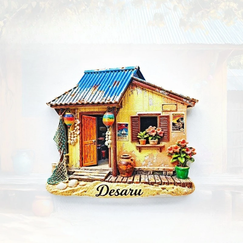 

Desaru House Fridge Magnet - Rustic 3D Coastal Village Souvenir Unique Malaysian Gift for Travel & Beach House Decor