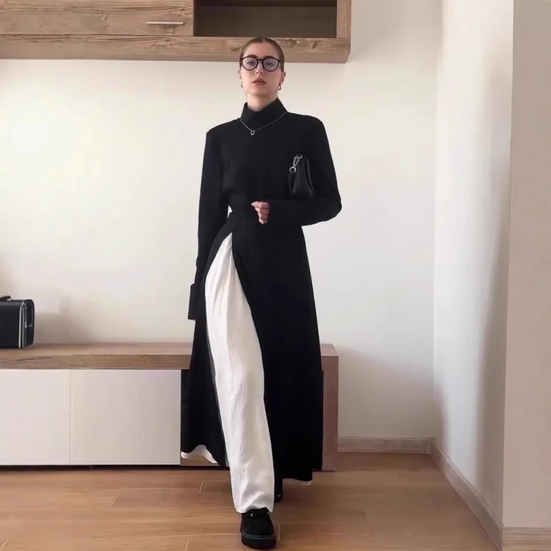 

2025Autumn Fashion Elegant Temperament Long Sleeve Slit Long Dress Set for Women