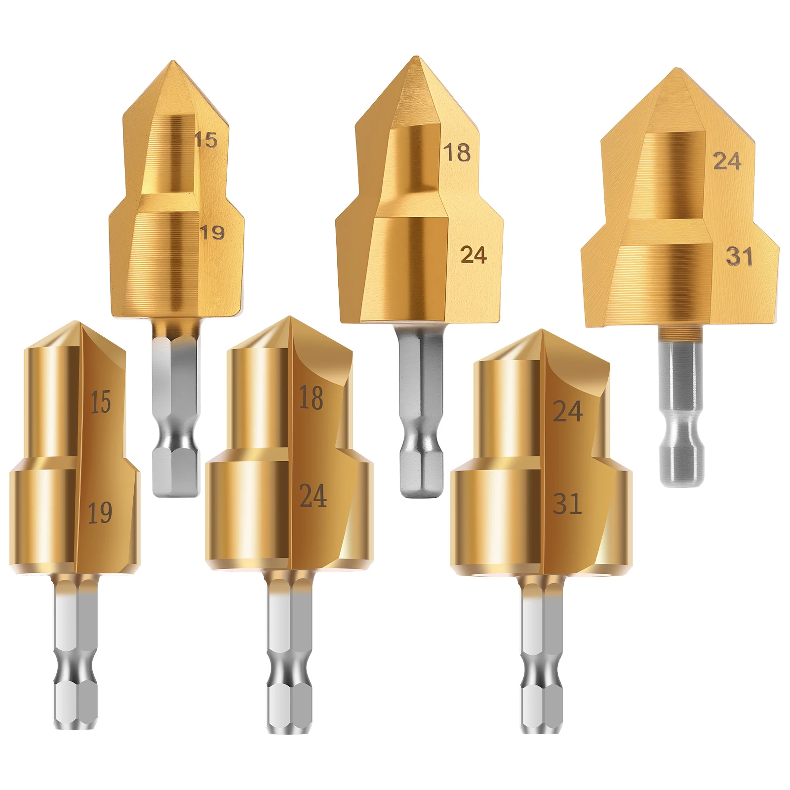 

6Pcs PPR Lifting Stepped Drill Bit with Quick Change 1/4 Hex Shank Heavy Duty Pipe Reaming Drill Bit for 1/2in 3/4in 1in Pipes