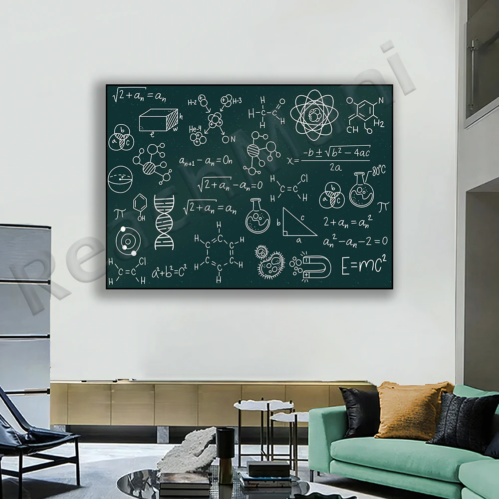 

Science formulas on chalkboard, abstract science wall art canvas poster, math science prints, office gift, physics wall decor