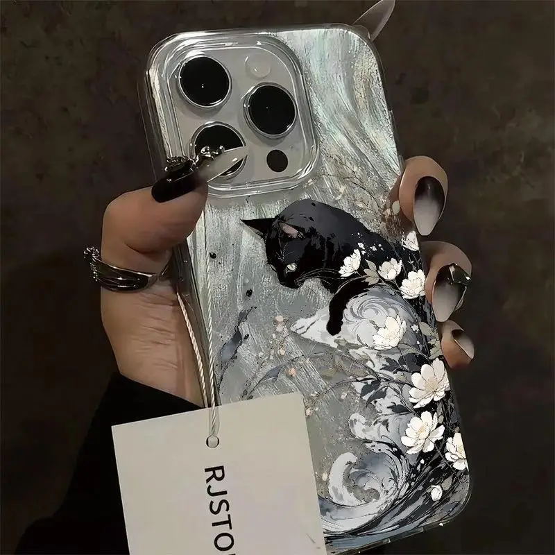 Mačica Za Slikanje Nafte Muster-Handyhülle für iPhone 17 16 15 14 13 12 Pro Max X XS XR Plus 16e Sturzsichere und Rutschfeste Hülle – Detail 4