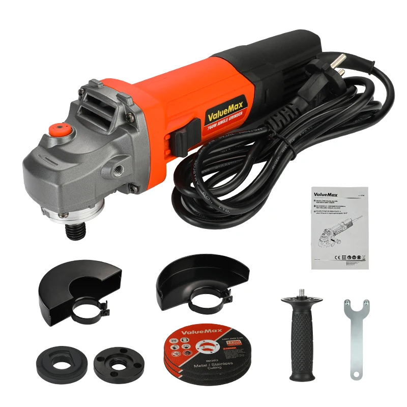 220V Electric Angle Grinder 760W Single Speed Metal Cutting Grinder Handheld Polishing Machine 125mm Cutting Disc Power Tool