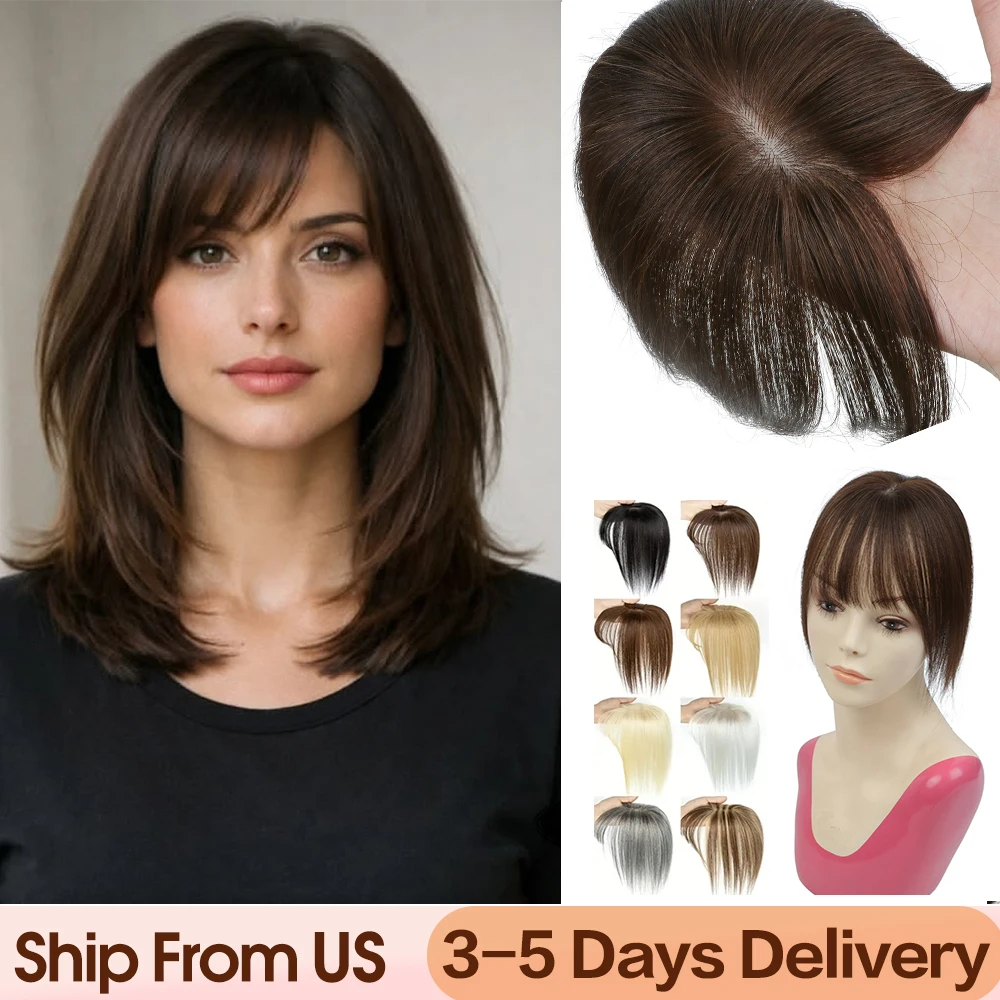 5x9cm Human Hair Toppers For Women Silk Base Weightless Natural Toppers Cover Wide Hairpart/Grey Hair Black Brown Breathable Daily Use