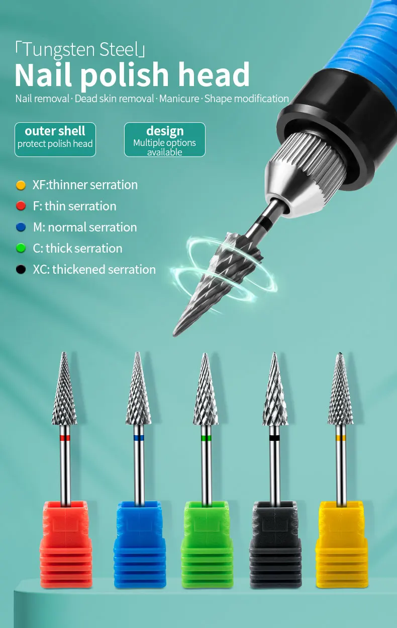 Tip Tungsten Carbid Nail Drill Bits Electric Manicure Drill Accessory Milling Cutters for Nail Gel Polish Remover Nail Tools