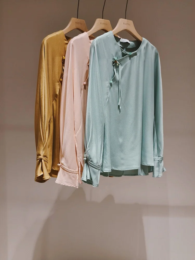 

Duetto Long Sve Silk irt Women's Sand Wa Silk Asymmetrical Jaet Chinese Sle Commute Straight Tube pe