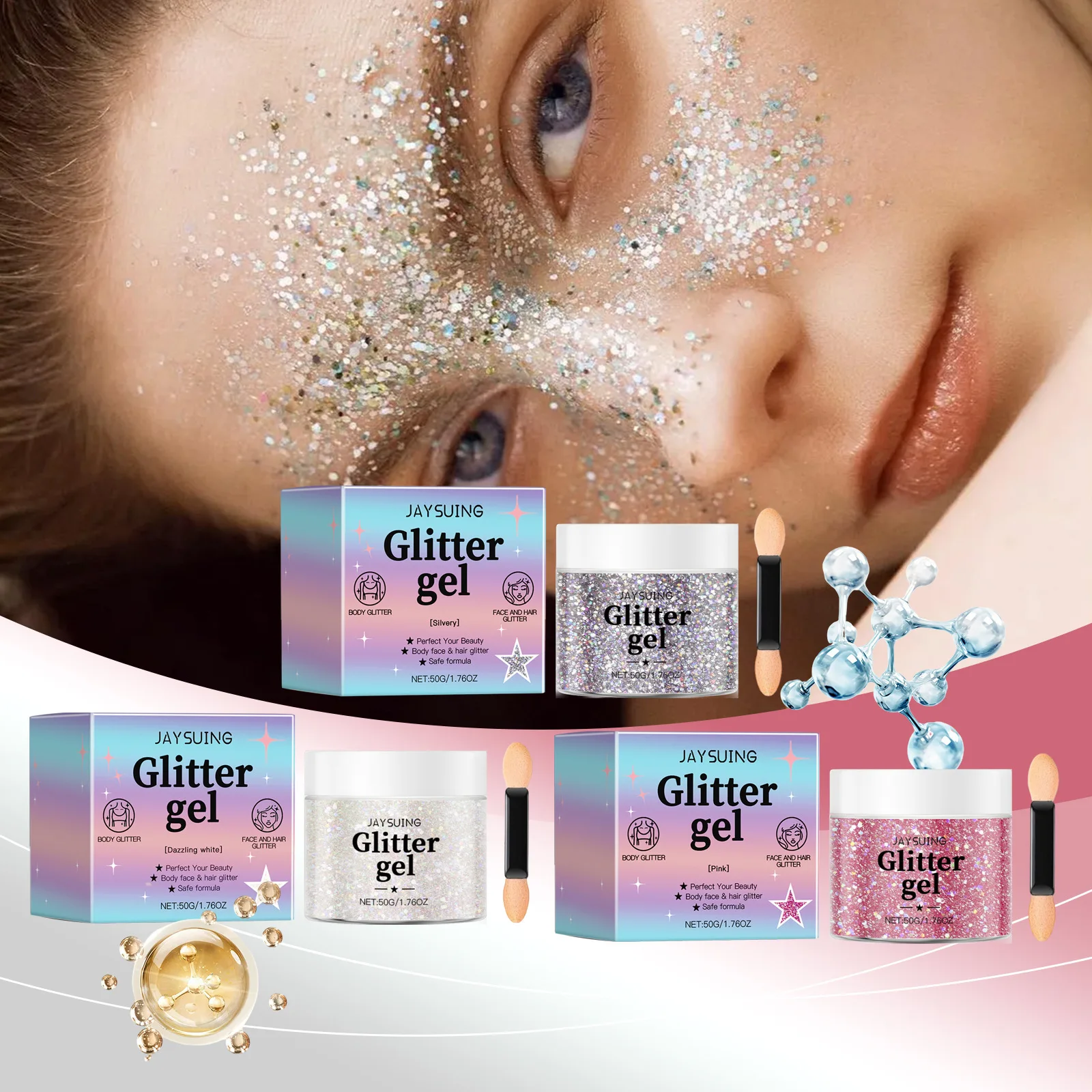 Jaysuing Glitter Glitter Gel Serie Körper Gesicht Diamant Glitter für einen glänzenden drei dimensionalen Look