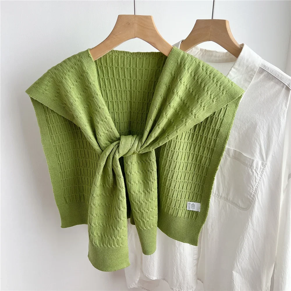Spring And Autumn Knitted Striped Shawl With High-Grade Summer Office Air-Conditioned Room Neck And Shoulder Scarf green
