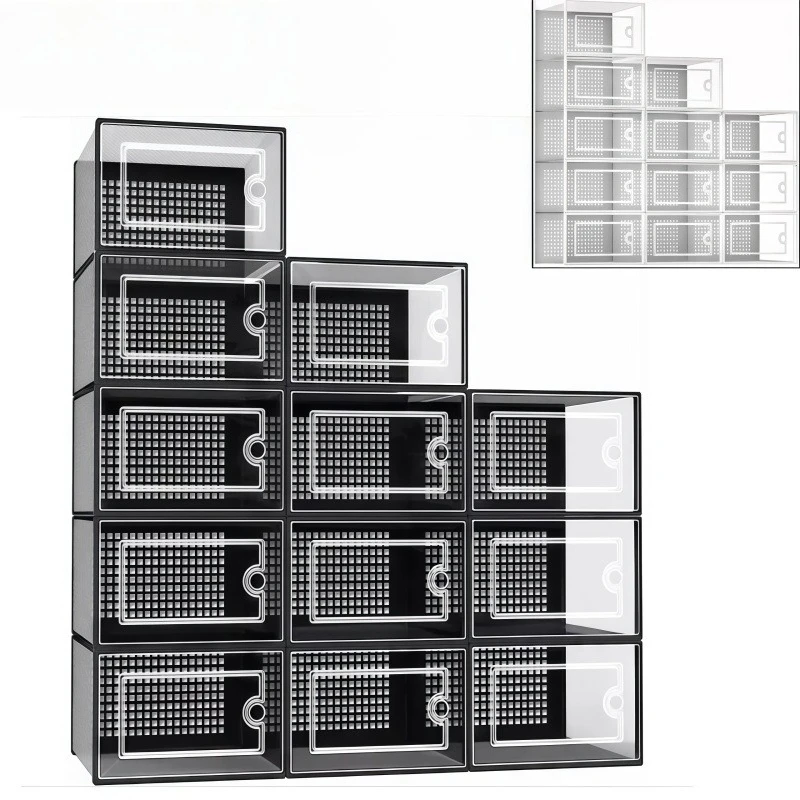 12 Pack Clear Plastic Shoe Storage Boxes with Front Opening Door, Stackable Ventilated Shoe Organizer Containers, Foldable Sneaker Display Case for Closet Bedroom Sneaker Storage