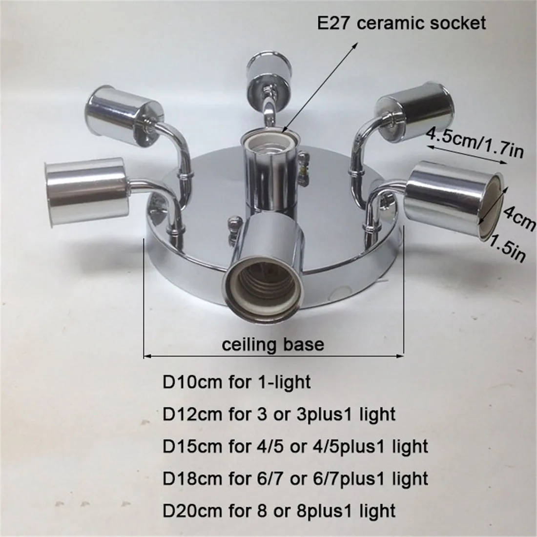 Suporte de cerâmica minimalista e27 luzes teto ouro cromo branco preto simples 3/4/5/6/7/8 cabeças teto luminária