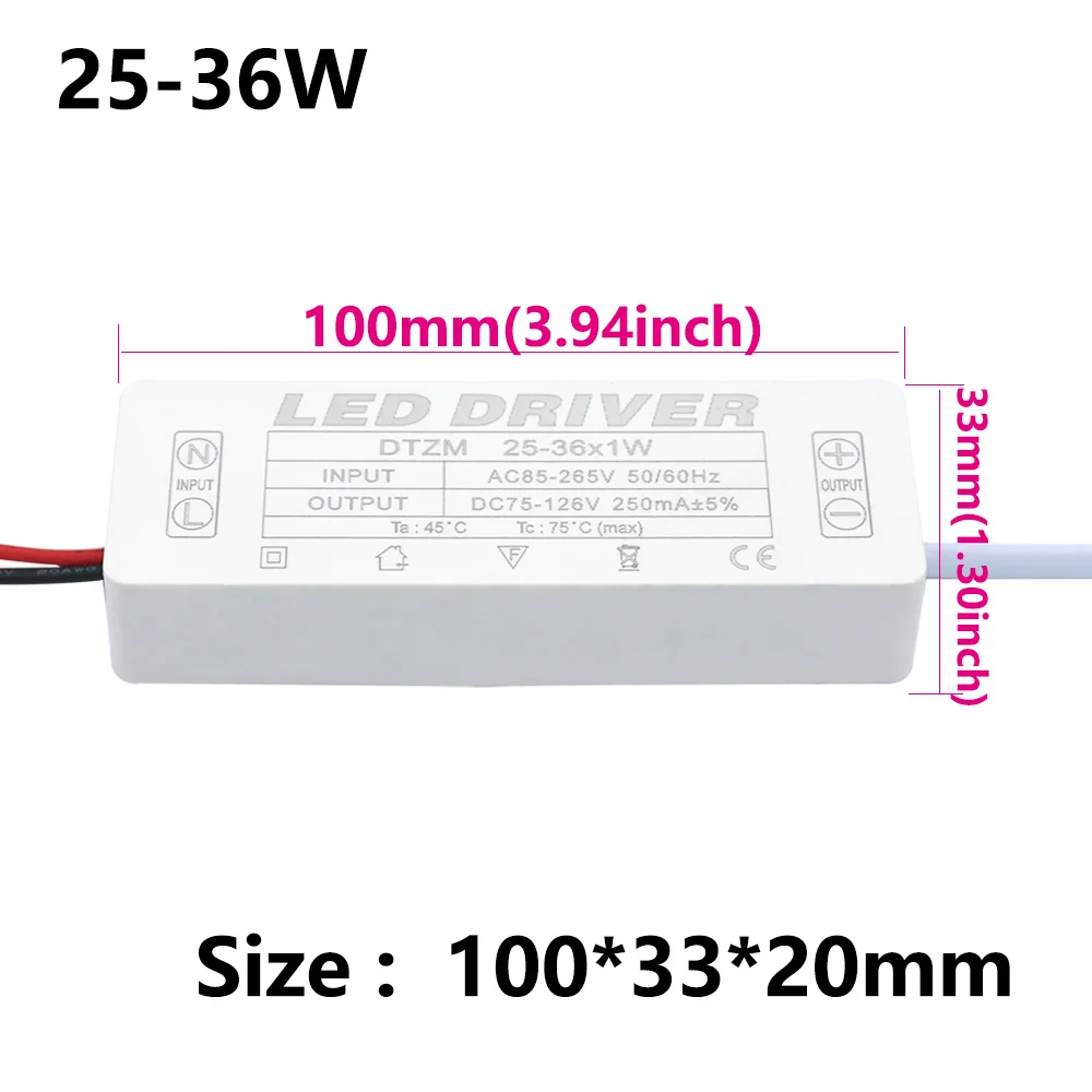 LED Driver 1-3W 3-5W 4-7W 8-12W 12-18W 18-25W 25-36W For LEDs Power Supply Unit AC85-265V Lighting Transformer Accessories white