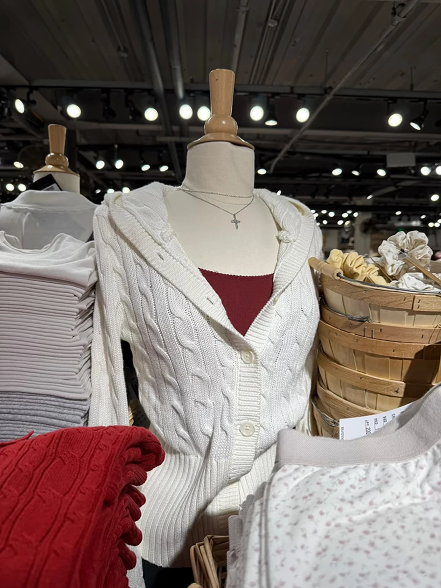 

Новый вязаный свитер с витым цветком, кардиган, осенний трикотаж с длинными рукавами и капюшоном, женские винтажные универсальные тонкие свитера, топы Y2K