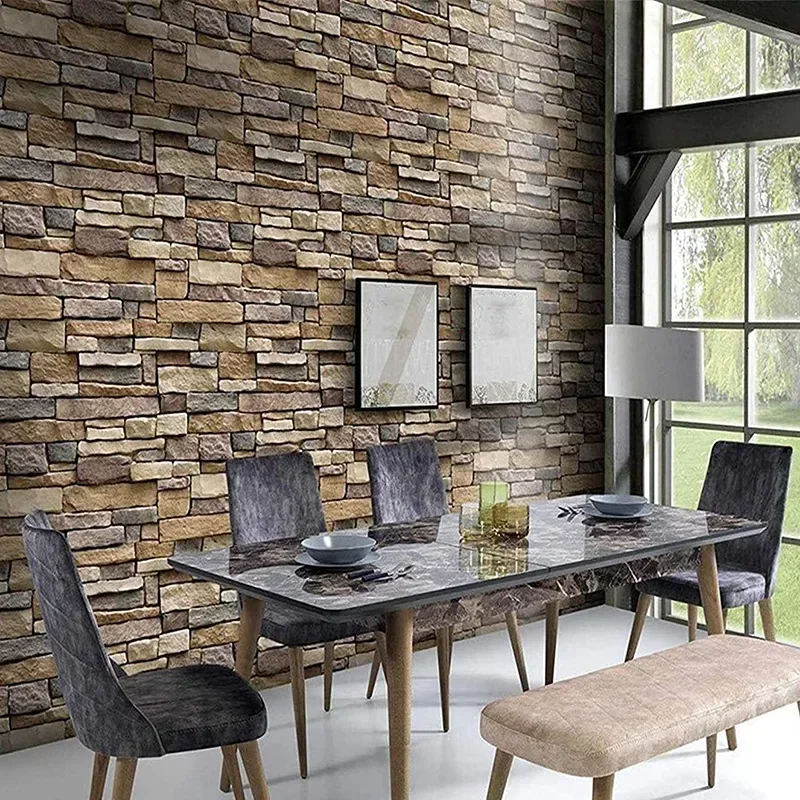 Imitation Brick Pattern Self-adhesive Wallpaper Self-adhesive Paper Wallpaper for Living Room and Dining Room Background Wall