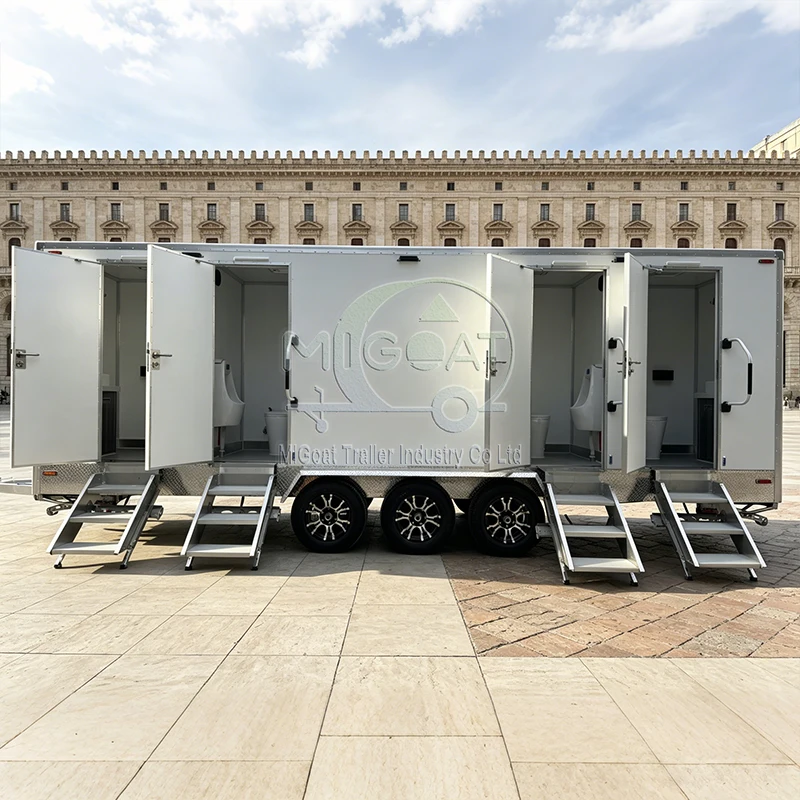 Portable Mobile Toilet Trailer 4 Cabin Outdoor Prefab Restroom With Urinal Light Ventilation For Camping Park Large Festival
