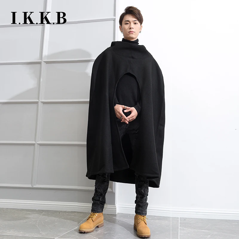 

New Men's Cloak Fashion Trench Coat Long Extra Hooded Loose Big Cloak Jacket Male Autumn Winter Outerwear Plus Size Overcoat