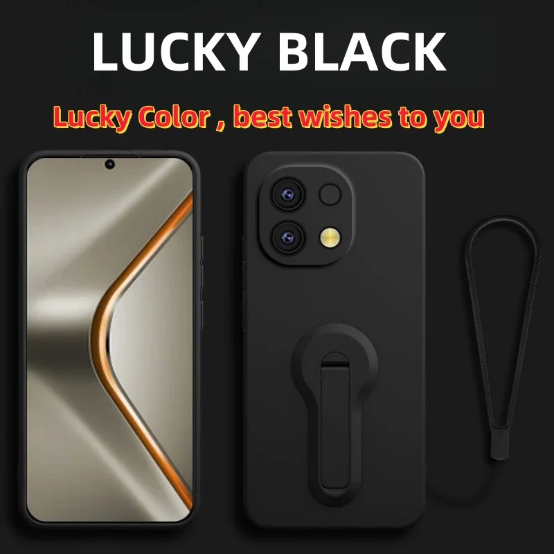 Modische einfarbige Handyhülle mit Ständer, stoßfest, schützende Flüssigsilikon-Telefonhülle für Redmi 15C (Höhe 171 mm)