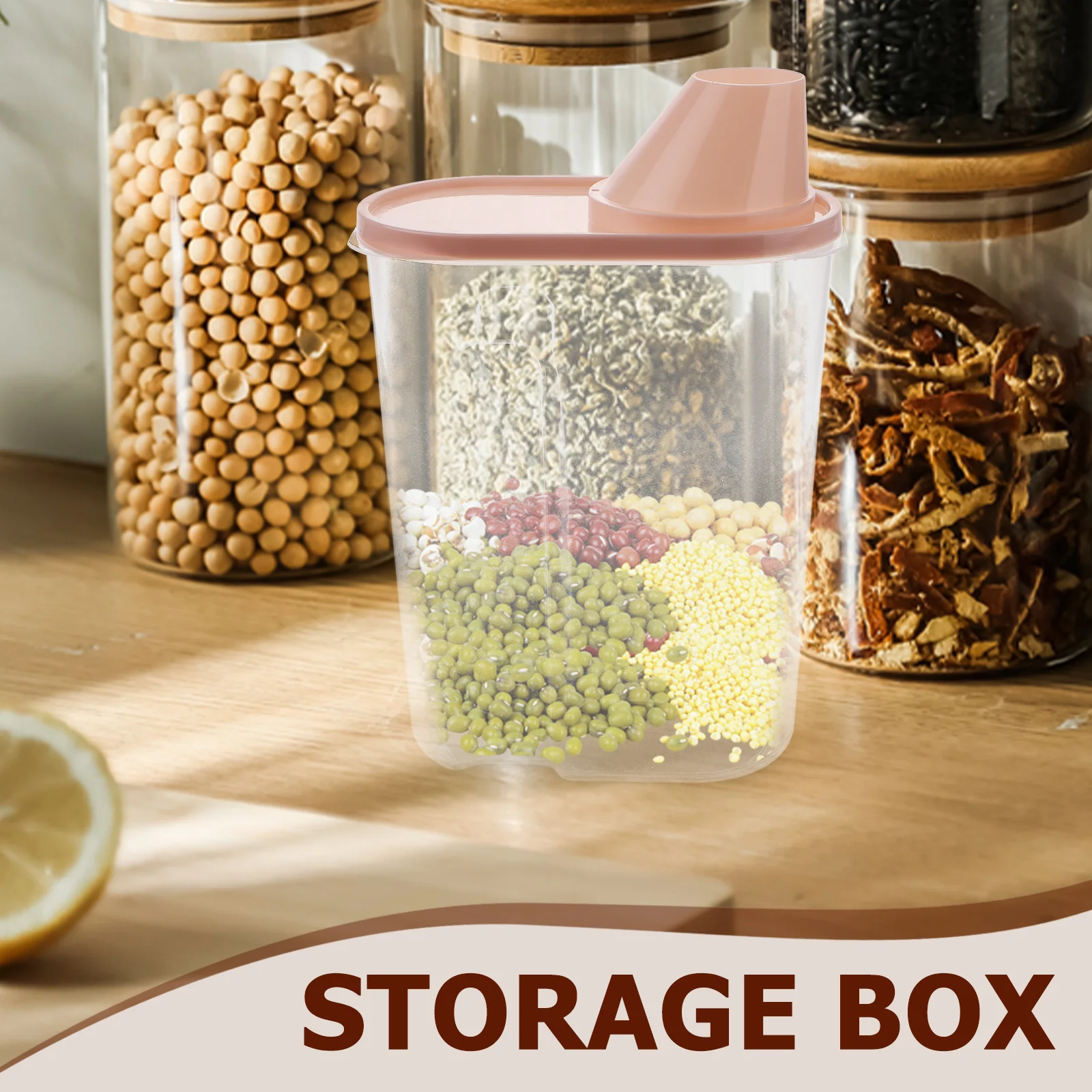 

2.5L Plastic Sealed Can Large Size Pink Grain Storage Container Kitchen Cereal Box Dry Food Organizer Fresh Keeping Transparent