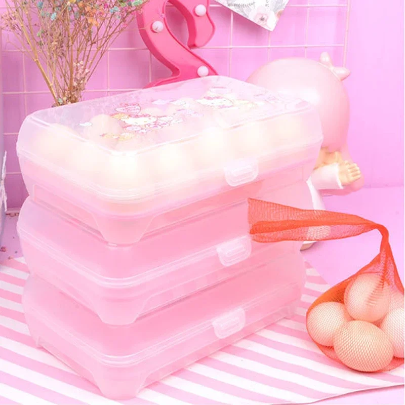 Hello Kitty 15 Grid Egg Storage Box frigorifero Storage Organizer Cartoon trasparente Kitchen Egg Holder Egg Box Kitchen Gadget