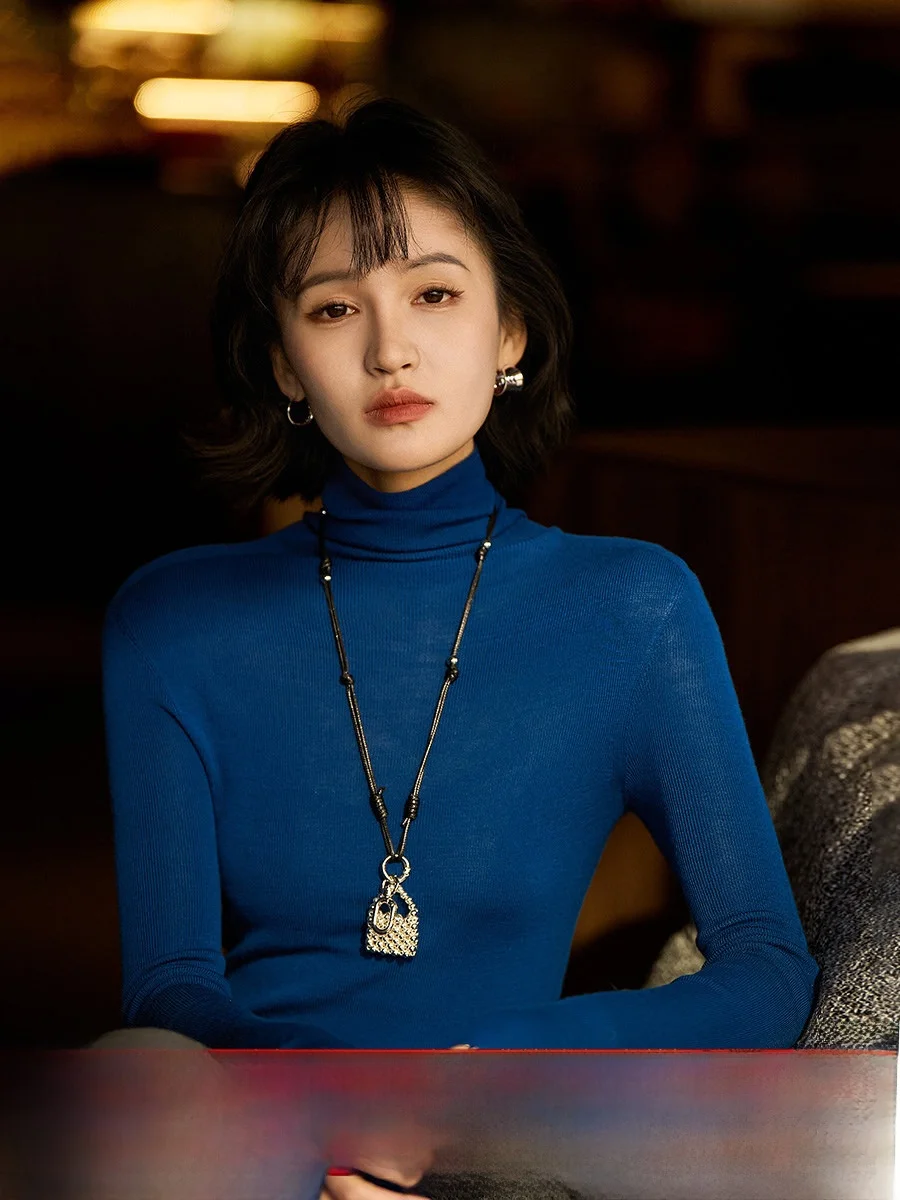 

XiaoHanGe Basic Sle 20S Pure Wool 8 Needle Sl High Ne Knitted Sweater Soft Comfortable Long Sve Winter Top