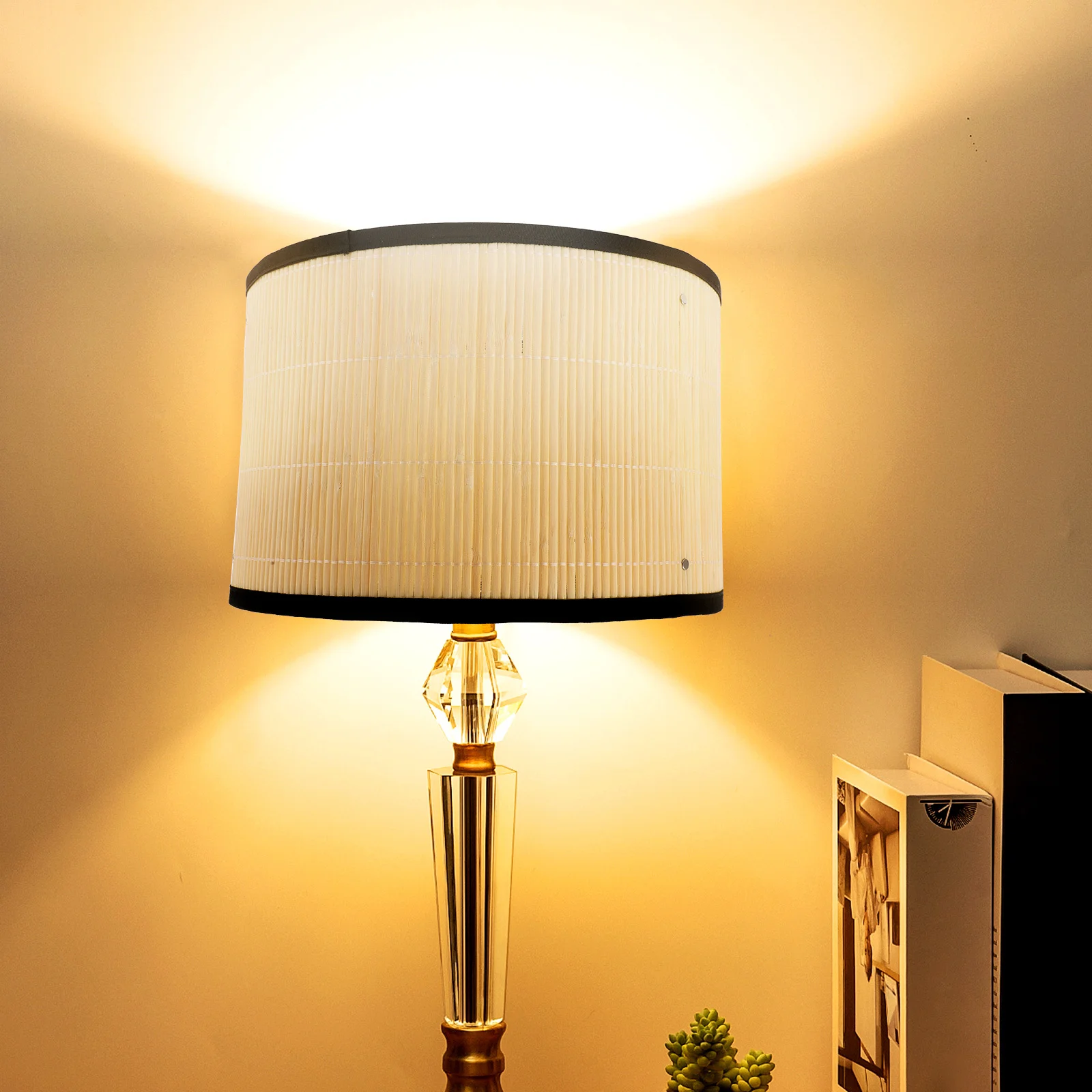 

Bamboo Drum Lamp Shade Durable Iron Bracket Indoor Table Lamp Shade Household Light Cover Vintage Desk Lampshade