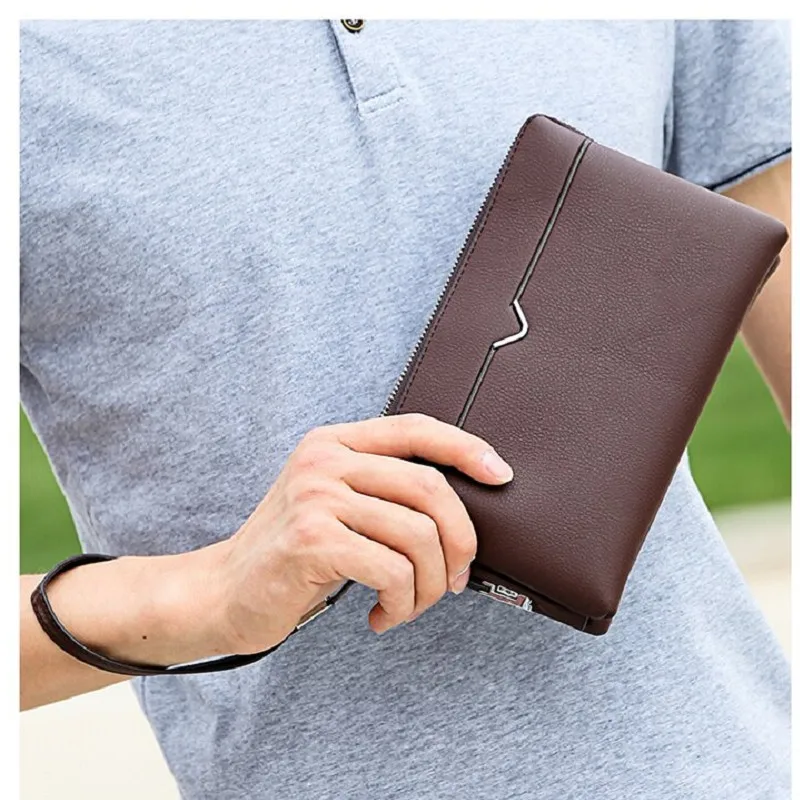 Trendy Solid Color PU Clutch Wallet for Men Fashionable Handbag Card Bag