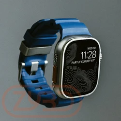 Sport Silicone Band For Apple Watch 42mm 44mm 45mm 46mm 49mm Titanium Metal Bracelet Strap For iWatch Ultra 2 10 9 8 7 6 SE 5 4