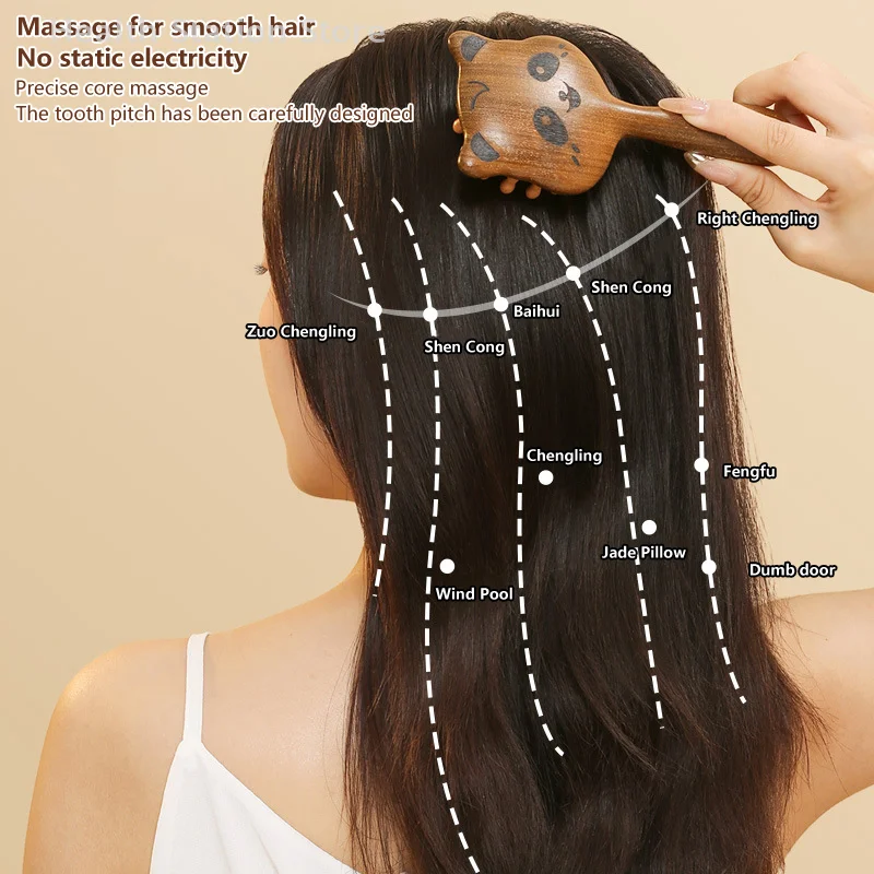 

Массажная расческа из сандалового дерева с рисунком тигра, панды, меридиан, дноуглубительные крови, массажный уход за кожей головы, против выпадения волос, парикмахерский инструмент