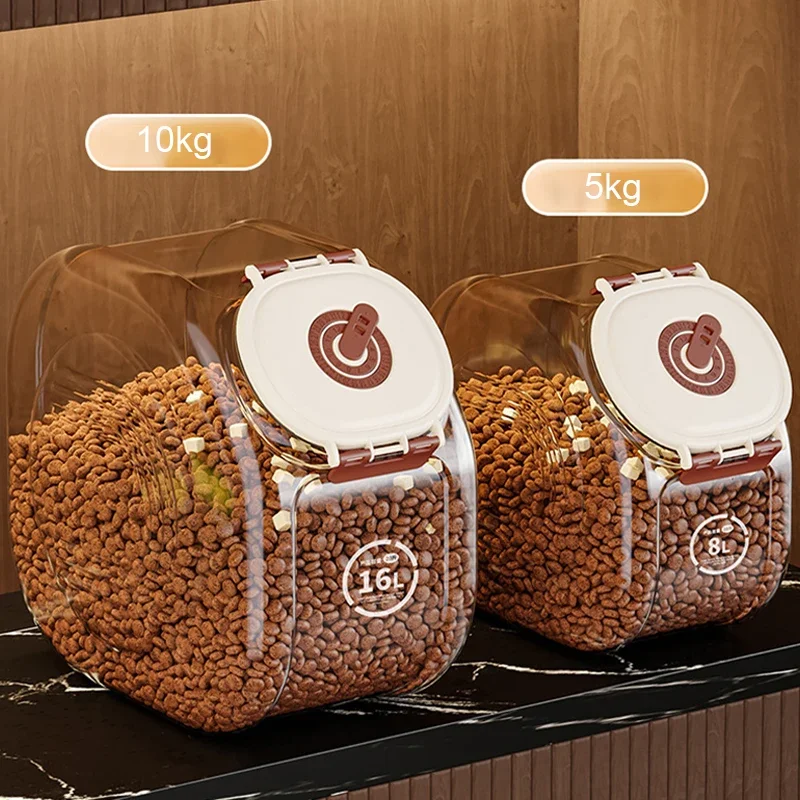 5/10 كجم سعة كبيرة حاوية تخزين طعام القطط الكلب محكم الغلق شفافة صندوق طعام القطط الجاف مع كوب مستلزمات الحيوانات الأليفة