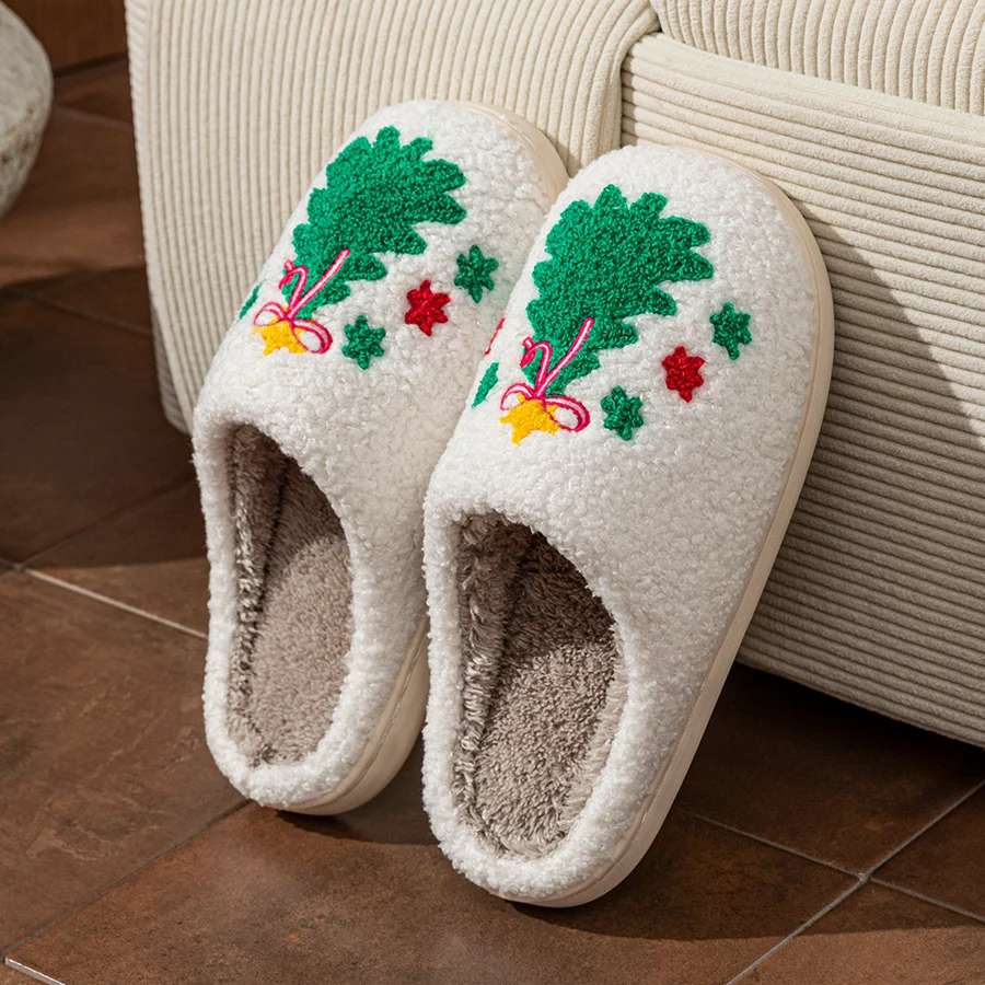Embroidery Cotton - Pantuflas para mujer con diseño navideño,