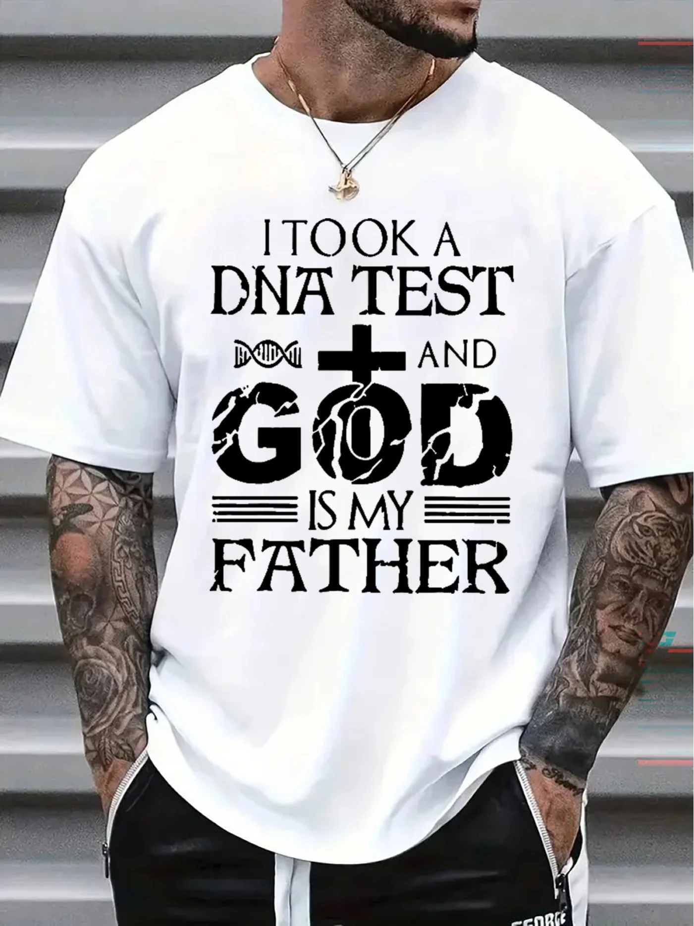 God Is My Father DNA Test Graphic Men's Cotton T-Shirt Casual Short Sleeve Crewneck Tee