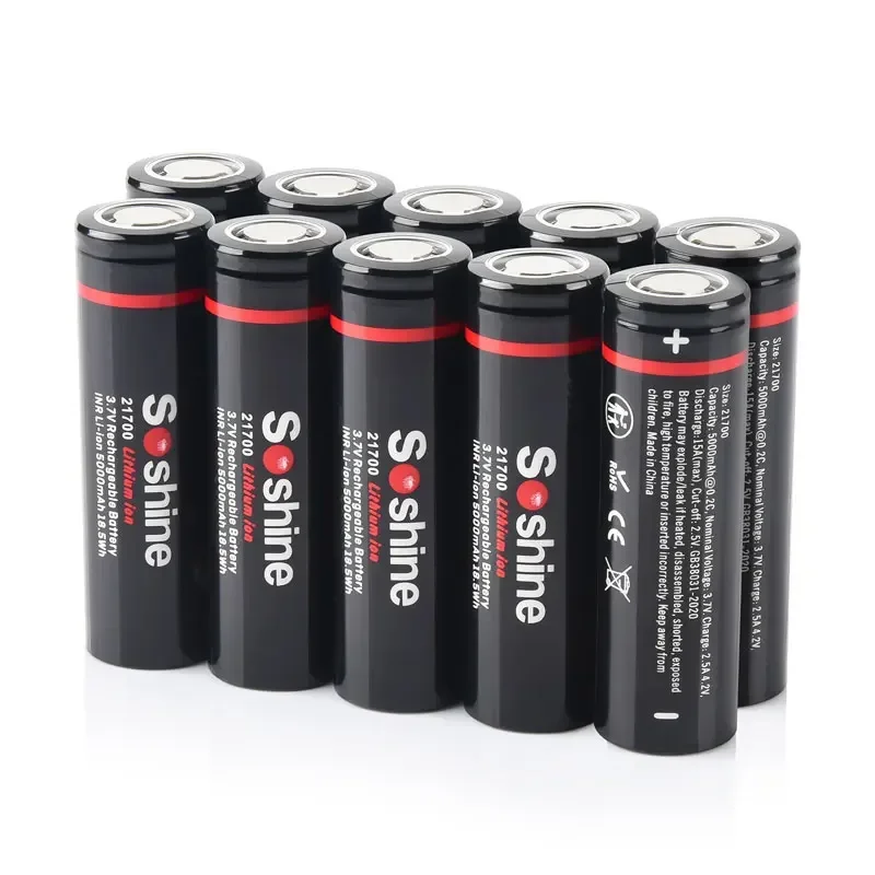 Soshine 3.7V 21700 Rechargeable Battery 3C 5000mAh Lithium-ion Discharge High Power Batteries for High-power Appliances Battery
