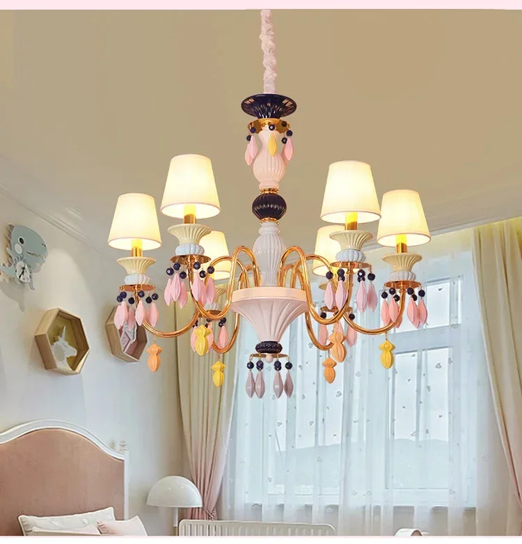 Children's Room Crystal Princess Room Bedroom Lamp Led Girl Creative Macaron Chandelier Lamps Lighting Fixture Home Decor