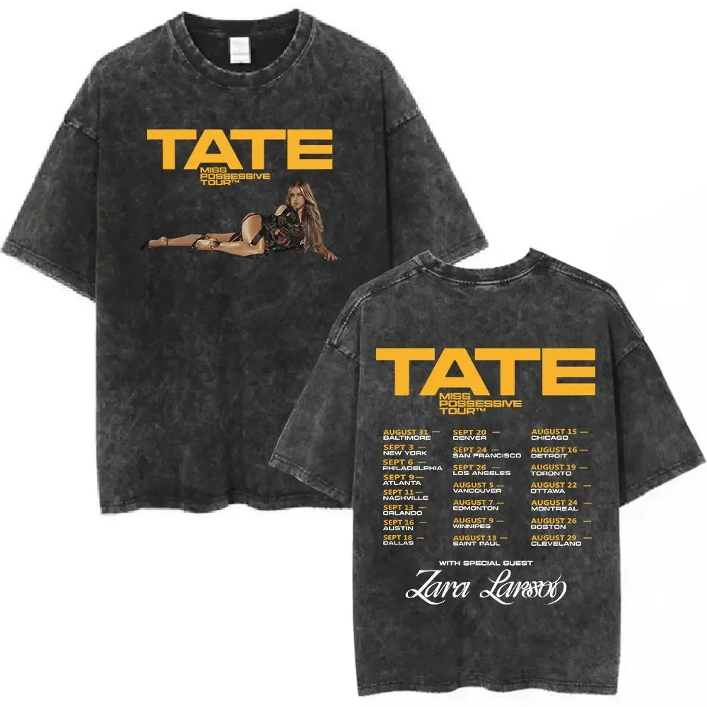 Vintage Washed Tate McRae Miss Possessive World Tour 2025 T-Shirts Men Women Women Harajuku O-Neck Short Sleeve T Shirt Cotton T