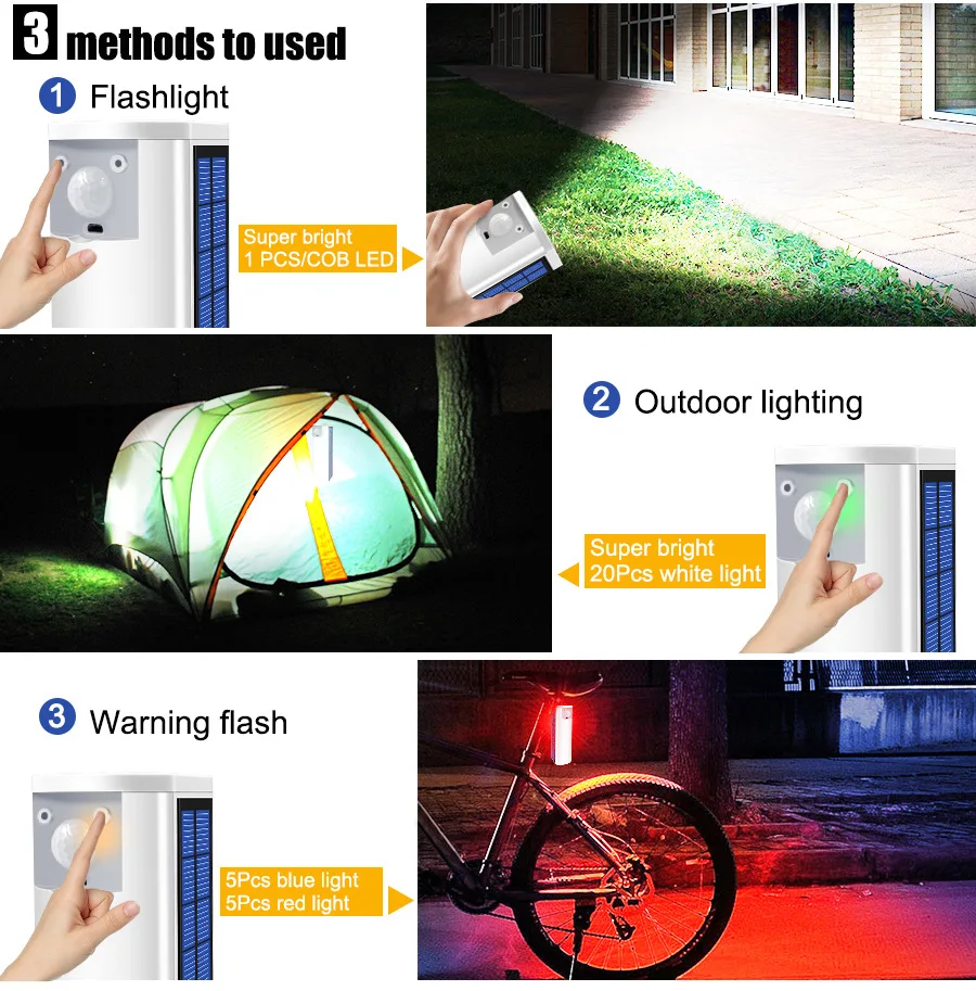 Solar LED Camping Light Rechargeable Power Bank 3 Lighting Mode Outdoor Riding Wild Fishing Hiking Flashlight Tent Light