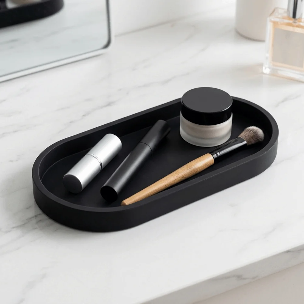 2Pcs Multi Purpose Silicone Storage Tray Oval Flexible Oval Platter Smooth Soft Organizer Tray Sundry Storage