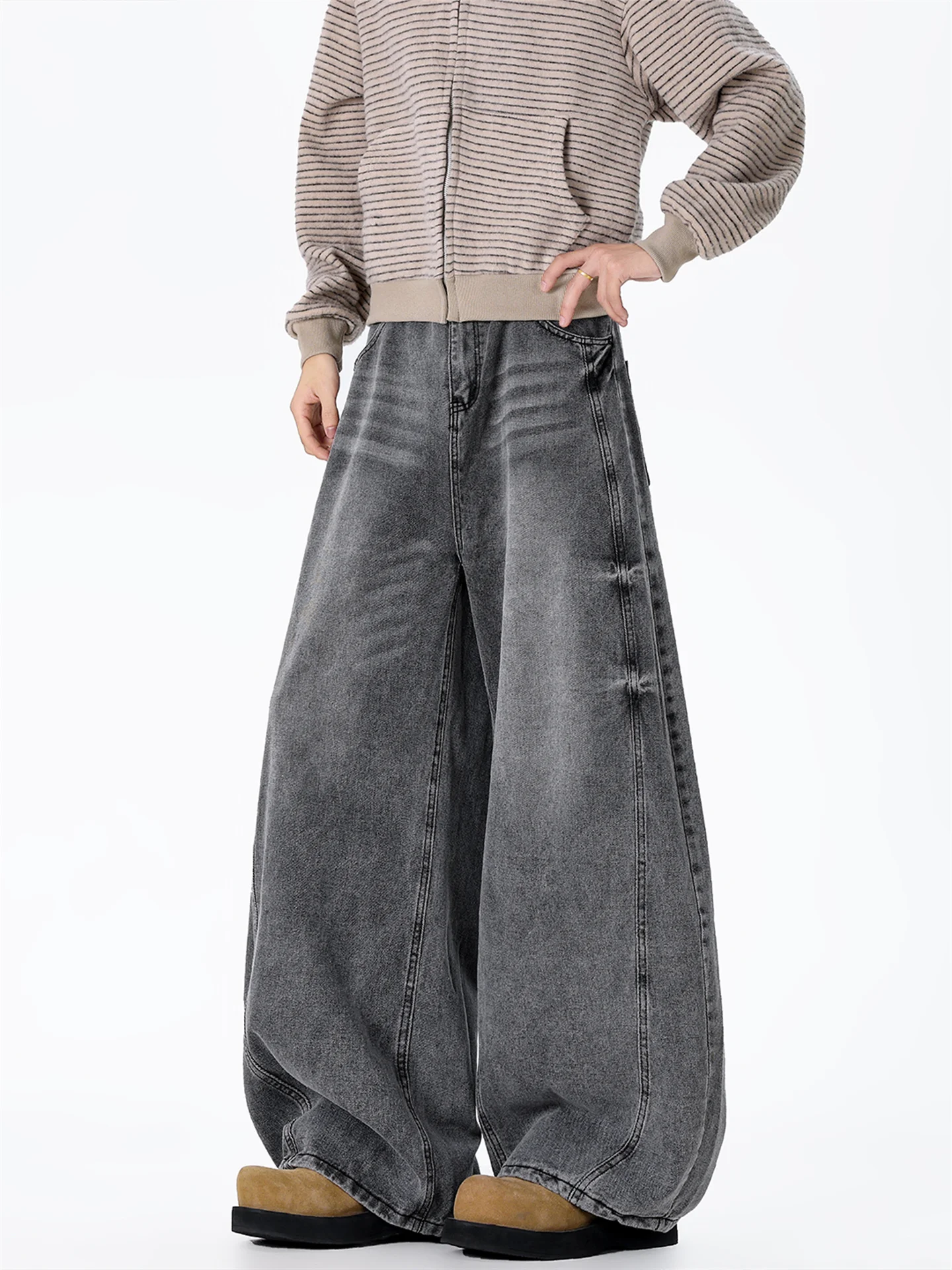 

American Waed Bend Knife Jeans Men Retro Distred Loose Flared Slim Wide Leg Match All Long Pants Casual Jeans