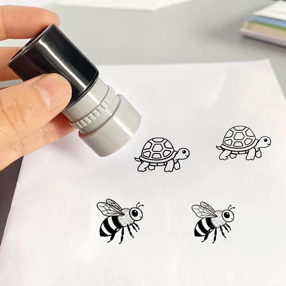Tortoise Bee Pattern Classroom Active Round Press Stamp Daily Hand Account Punch Notebook Decoration Office Supplies