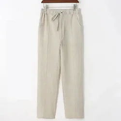 Men's Beach Pants Joggers Streetwear Cotton Linen Sweatpants Casual Pants Hawaiian Vacation Loose Summer Straight Pants Male