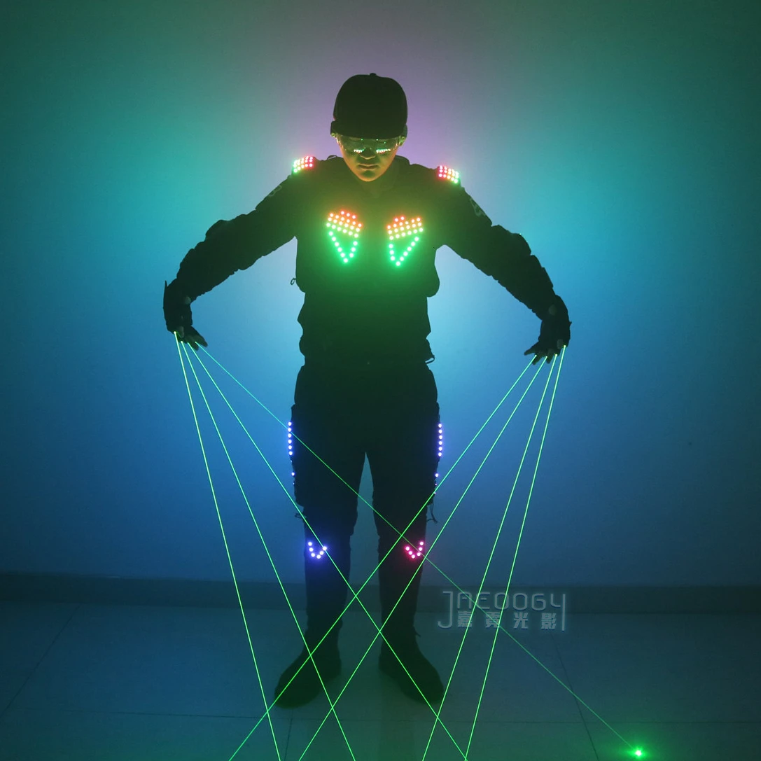 

Светодиодный костюм робота-воина для мужчин, футуристический, светящийся, для сценических выступлений, с лазерными перчатками, полноцветный, для танцев, цирковых представлений, 2026