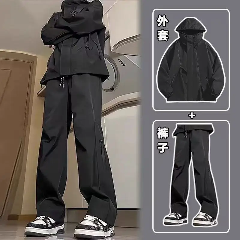 

Outdoor Jacket Pants Men Sets Thermal Waterproof Windproof Hooded Jackets Hiking Military Trip Mountain Camping Clothes