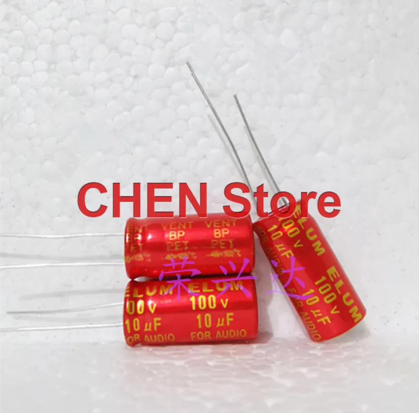 20PCS NEW ELUM BP 100V 3.3UF 3.9UF 10UF 100V3.3UF Red Gold BP Promise High-Frequency Crossover Electrolytic Capacitor 3.3UF100V